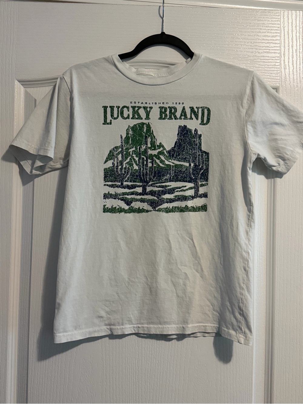 Lucky Brand White Short Sleeve Tee with Green and Navy Graphic